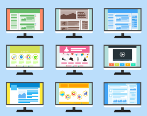 Illustration von Computer Monitoren mit buntem Inhalt