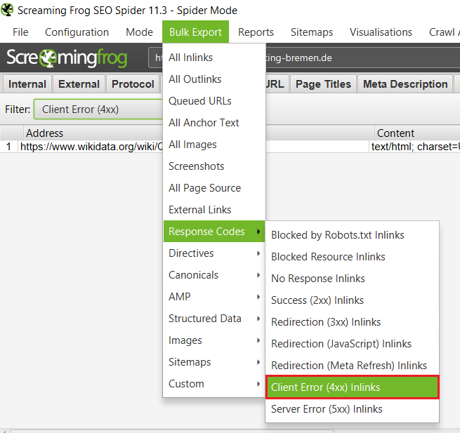 Screaming Frog 11.3 - Bulk Export